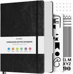 Bullet Dotted Journal Notebook, 312 Numbered Pages A5 Hardcover Leather Journal, 100gsm No Bleed Paper Dot Grid Notebook with Index Pages, Dot Journal for Women Men, 5.75" x 8.38", Black