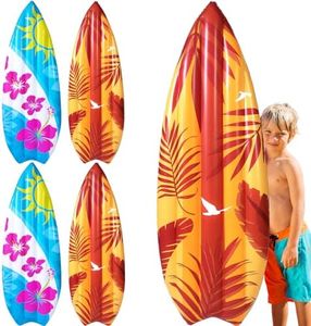 Foilswirl 4 Pcs 60 Long Inflatable Surf Board Luau Decoration Theme Beach Pool Toy Summer Pool Float Board Blue Orange Inflatable Surfboard for Adults Kids Hawaiian Beach Party Decor, 2 Styles