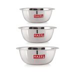 HAZEL Stainless Steel Serving Bowl Set | 1100 ml, 1500 ml & 2100 ml Snacks Serving and Mixing Bowl Set | Kitchen Accessories Items, Set of 3