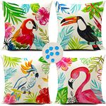 HUASHUZI Outdoor Cushion Covers Tropical Flamingo Toucan Parrot Throw Pillow Case Set of 4 18x18 inch Bench Couch Decor Home Decorative for Sofa