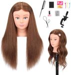 Mannequin Head Human Hair 22"-24" Female 100% Human Hair Mannequin Head Hair Styling Cosmetology Manikin Head Doll Head for Hairdresser with Free Clamp Holder and Tools