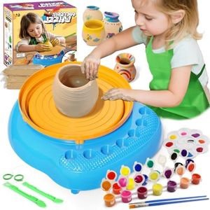Vinkp Pottery Wheel for Kids - Complete Pottery Painting Kit Arts and Crafts for Kids Ages 8-12 with Air Dry Clay Art Supplies for Girls Boys Toys Birthday Gifts for 6 7 8 9 10 11 12 - Blue
