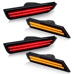 D-Lumina Smoked Lens LED Side Marker Lights Amber & Red Compatible for Chevy Camaro 2010-2015, Front Rear Bumper Sidemarker Lamps Reflectors, Turn Signal Amber & Brake Light Red, Pack of 4