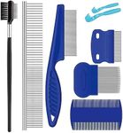 Bunhum Pet Grooming Comb Kit, Tear Stain Remover Brush, Undercoat Rake for Dogs & Cats, Dematting Tool Long Haired Kittens Puppies, Flea Removal Dandruff Tangles Knots, Shedding Hair Fur, Blue