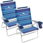 Tommy Bahama Set of 2 Highboy 4 Position Beach Chairs 15 Inch Seat Height with Cupholder, Side Storage Pouch and Mobile Phone Holder