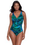 Miraclesuit Women's Swimwear Oceanus Tummy Control V-Neckline Soft Cup One Piece Swimsuit, Blue/Multi, 8