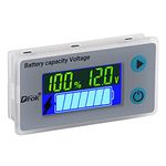 DROK 12V Battery Capacity Monitor, 10-100V 24V 36V 48V Digital Battery Status Tester Meter, Remaining Percentage Level Voltage Fahrenheit Temperature Power Indicator Panel Gauge for Marine RV