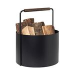 Blomus Ashi Firewood Steel Basket/Holder with Oak Handle, Capacity of 24 Litres Colour: Blomus Brown