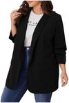 WDIRARA Women's Plus Size Long Sleeve Blazer Casual Open Front Cardigan Jacket Pure Black Solid 1XL