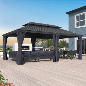 PURPLE LEAF 12' X 20' Hardtop Gazebo Aluminum Gazebo with Galvanized Steel Double Roof for Backyard Patio Lawn and Garden, Curtains and Netting Included, Navy Blue