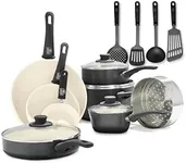 GreenLife Soft Grip Healthy Ceramic Nonstick 16 Piece Kitchen Cookware Pots and Frying Sauce Pans Set, PFAS-Free, Dishwasher Safe, Black and Cream