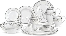 Lorenzo 57 Piece Elegant Bone China Service for 8 Viola Dinnerware Sets, Silver