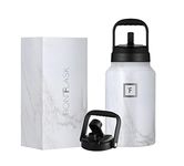 IRON °FLASK Sports Water Bottle - Gallon Series - 2 Lids (Straw and Spout), Leak Proof, Vacuum Insulated Stainless Steel, Double Walled, Thermo Mug, Metal Canteen Jug Growler - Carrara Marble, 128 Oz