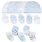 MAMIMAKA Baby Boys Caps Mittens and Thick Warm Socks Cotton Newborn Essentials Accessories (Hats+Gloves+Terry Socks),0-6 Months