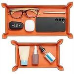 Navaris PU Leather Tray Set - 2 pcs Trinket or Valet Key Bowl - Jewellery, Pen, Watch Organiser Desk Trays - Stylish Bedside Table Accessories Tidy for Men