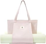 Moyaqi Canvas Tote Bag with Yoga Mat Carrier Pocket Carryall Shoulder Bag for Office, Workout, Pilates, Travel, Beach and Gym (Light Pink)