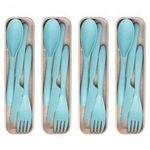 IRIDA NATURALS Unbreakable Wheat Straw Cutlery Set - Set of 4 (Light Blue) Portable Fork and Spoon Set with Travel Case & Spoon Box for School, Reusable, Light Weight, EcoFriendly & Dishwasher Safe