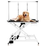 automoris 47" Electric Dog Grooming Table with Adjustable Height,Heavy Duty Hydraulic Pet Grooming Table for Large Dogs with Overhead Arm,Anti-Skid Rubber Desktop Powerful Motor,Pet Grooming Station