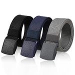 Firtink 3 Pcs Men's Canvas Belt, Lightweight Nylon Canvas Belt for Men, Metal Free Fabric Belt, Plastic Buckle, Men's Plastic Belt for Quick Passage Through Airport Security