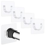 Sibba Shower Rod Holder 4Pcs Sticky Curtain Rod Bracket No Drilling Retainer Clear Tension Hooks Liners Support Mount Sticker Heavy Duty Wall Hold Tool Fit Bathroom Wardrobe