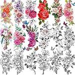 TASROI 18 Sheets Sexy Flower Rose Temporary Tattoos For Women Girls Adults, Women Body Art Fake Arm Tattoo Stickers, Waterproof Moon Butterfly Black Floral Tattoo Temporary Orchid Dahlia Neck Tatoos