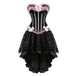 Grebrafan Gothic Striped Corset Push up Bustier with Fluffy Pleated LayePink Tutu Skirt (UK(24-26) 7XL, Pink)