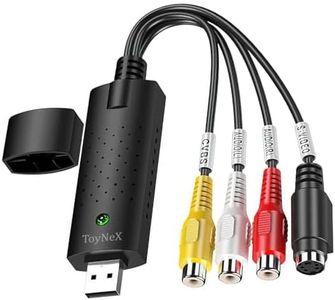 ToyNeX VHS to Digital Converter, USB Video Capture Device for VCR TV Hi8 to DVD Digitiser, Analog Video Grabber Adapter for Windows 10/11 & Mak, with RCA S-Video Support and Lead.