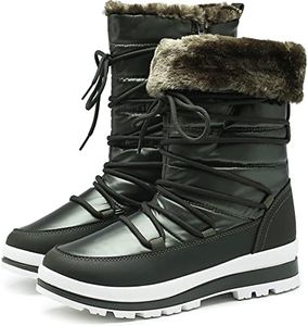 HEAWISH Women’s Winter Snow Boot Fur Lined Mid Calf Warm Boots(Green, US7.5)
