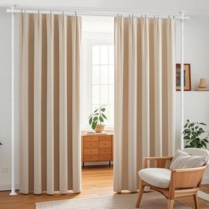 Room Divider Curtain Rod，No Drilling Curtain Rod Wall Divider for Room Separation, 4-10ft (H) 28-70inch(W) Adjustable Floor to Ceiling Portable Hanging Room Divders Partitions Space Separator White