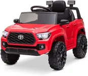 Kidzone 12V Ride on Truck, Battery Powered Licensed Toyota Tacoma Electric Car for Kids, Electric Vehicle Toy with Remote Control, 3 Speeds, MP3, Horn, LED Lights, Suspension System - Red