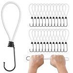 PRETEX Bungee Cords with Hooks - Set of 25pcs x 18cm (7") Universal Cord Straps and Fixings - Heavy Duty Bungees Perfect for Camping, Luggage & Tarpaulin - White Cord, Black Hook