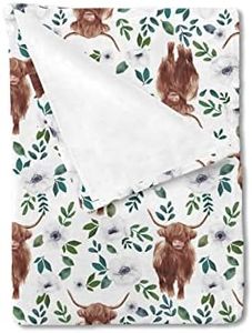 Highland Cow Boho Retro Floral Baby Blanket Girl Boy Farm Cow Yak Poppy Swaddle Blanket Super Soft Flannel Receiving Blanket Kids Toddler Newborn Nursery Bed Throw Crib Shower Gift 30x40