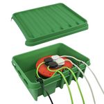 DRiBOX – Large IP55 Weatherproof Outdoor Electrical Connection Box 40 x 31 x 14.5cm – Power Cord Enclosure for Christmas Lights, Timers, Extension Cables, Leads, Reels, Transformers (Large, Green)