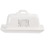 Luciano Housewares Farmhouse Modern Ceramic Butter Dish, 7.25 inches, White