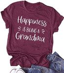 New Grandma Shirts for Women Happiness is Being a Grandma T-Shirt Funny Cute Grandmother Tee Top, Purple-happiness, X-Large