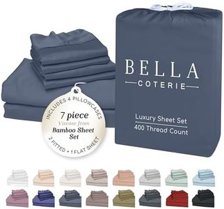 Bella Coterie 7 Piece Luxury Bamboo Viscose Split King Size Sheet Set | 2 Fitted Sheets for Adjustable Beds | 100% Organically Grown | Cooling for Hot Sleepers | 4 Pillowcases [Slate Blue]