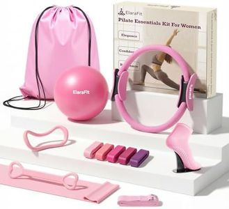 ElaraFit Home Pilates Ring and Ball Set for Women with 5 Resistance Bands 13 inch Magic Circle Workout Essentials Starter Kit for Beginners, Full Body Toning Shape Your Body with 15 Min Daily Routine