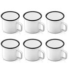 P&P CHEF White Enamel Camping Mugs Set of 6, 12oz Small Coffee Camp Enamel Tea Cups for Indoor and Outdoor Activities, Wide Handle & Smooth Rim,Portable & Durable, 350ml …