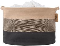 COMFY-HOMI XXXL Large Laundry Basket, Cotton Rope Nursery Woven Basket for Storage, Blanket Baskets Living Room Laundry Hamper, Dog Toy Storage Organizer, Home Decor-21''x21''x13.6''-Jute and Black