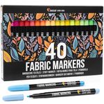 Fabric Pens - Set of 40 - Non Toxic, Indelible and Permanent Fabric Paint, Pens Fine Point Tip - Fine Point Textile Marker Pen