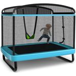 KOTEK 6 Ft Toddler Trampoline with Net & Swing, Mini Recreational Trampoline, Small Rectangle Trampoline for Home, ASTM Approved, Max Load 220 lbs, Kids Indoor Trampoline for Birthday Gifts (Blue)