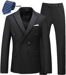 MOGU Mens 2 Piece Double Breasted Suit Slim Fit Tuxedo Blazer and Pants for Wedding Prom Homecoming, Black, 38