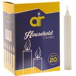 AR Household Candles - Unscented Clean and Long Burning Candles, Pack of 20, 12 cm - Long Lasting Kosher White Candles - Versatile Candle Pack for Mood and Accent Lighting in Different Occasions