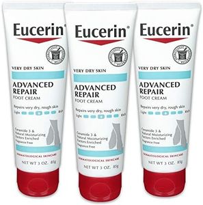 Eucerin Advanced Repair Foot Cream, Unscented Foot Cream for Dry Feet and Heels, 3 Oz Tube, Pack of 3