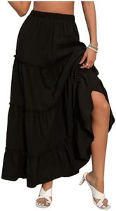 Verdusa Women's Flowy Flared Ruffle Boho Long Skirt Summer Maxi Skirt Solid Black Medium