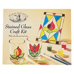 House Of Crafts Stained Glass Craft, Single Craft Kit Set, Multicoloured, Includes 2 Glass Votive, Glass Suncatcher, Self-Adhesive Lead Strip, 5 Glass Paints, Brush, Suction Cap, Instruction/Patterns