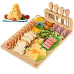 Lexda Bamboo Cheese Board and Knife Set - 14” x 11” Large Charcuterie Boards Set, Cheese Tray Platter Servers with Clasp Knife Holder, Gift for Anniversary, Housewarming, Christmas, Thanksgiving