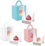 Cupcake Boxes, 15 Pcs Individual Cupcake Boxes Portable Cupcake Containers Muffins Cupcake Carriers Holder Kraft Pastry Containers with Insert Window & Handle for Wedding Birthday Parties