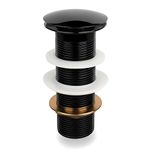 BASSINO Premium 6 Inch Brass Waste Coupling/Washbasin Drainer/Rust-Proof Pop-Up for Basin/Drain Stopper for Tabletop, Wall-Mount & Pedestal Wash Basins(Glossy Black)