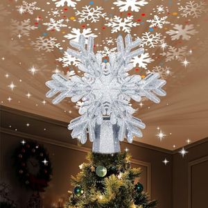 AOMIL Christmas Tree Topper, 3D Rotating Silver Snowflake Pattern Projector for Xmas Tree Topper, Hollow Design Christmas Decorations, Christmas Decor